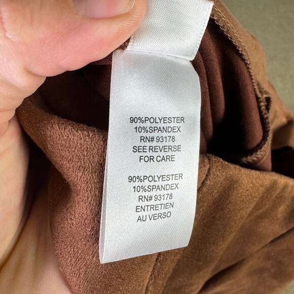 T Tahari Faux Leather Brown Suede Pull On Pants US Women's L - Picture 7 of 9